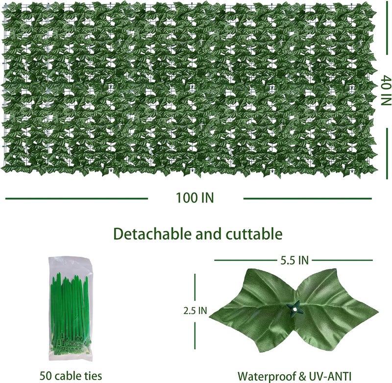 ODTORY Artificial Ivy Privacy Fence Wall Screen: 40X100 in UV-Anti Faux Greenery Backdrop Ivy Vine Leaf Hedges Fence Panels for Patio, Balcony, Garden, Backyard Indoor Outdoor Green Decor - Image 2